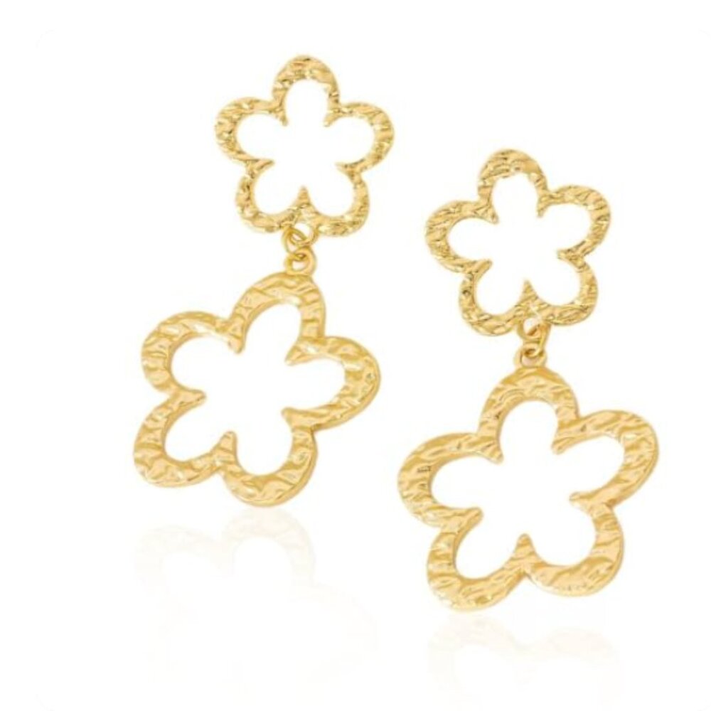 NEW! Double Flower Dangle Drop Earrings - Picture 1 of 3